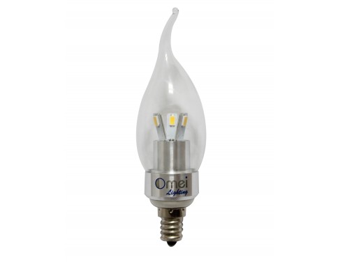 Dimmable 1 piece LED 3W E12 Candelabra Base Natural Daylight White 4000K Candle Light Bent Tip